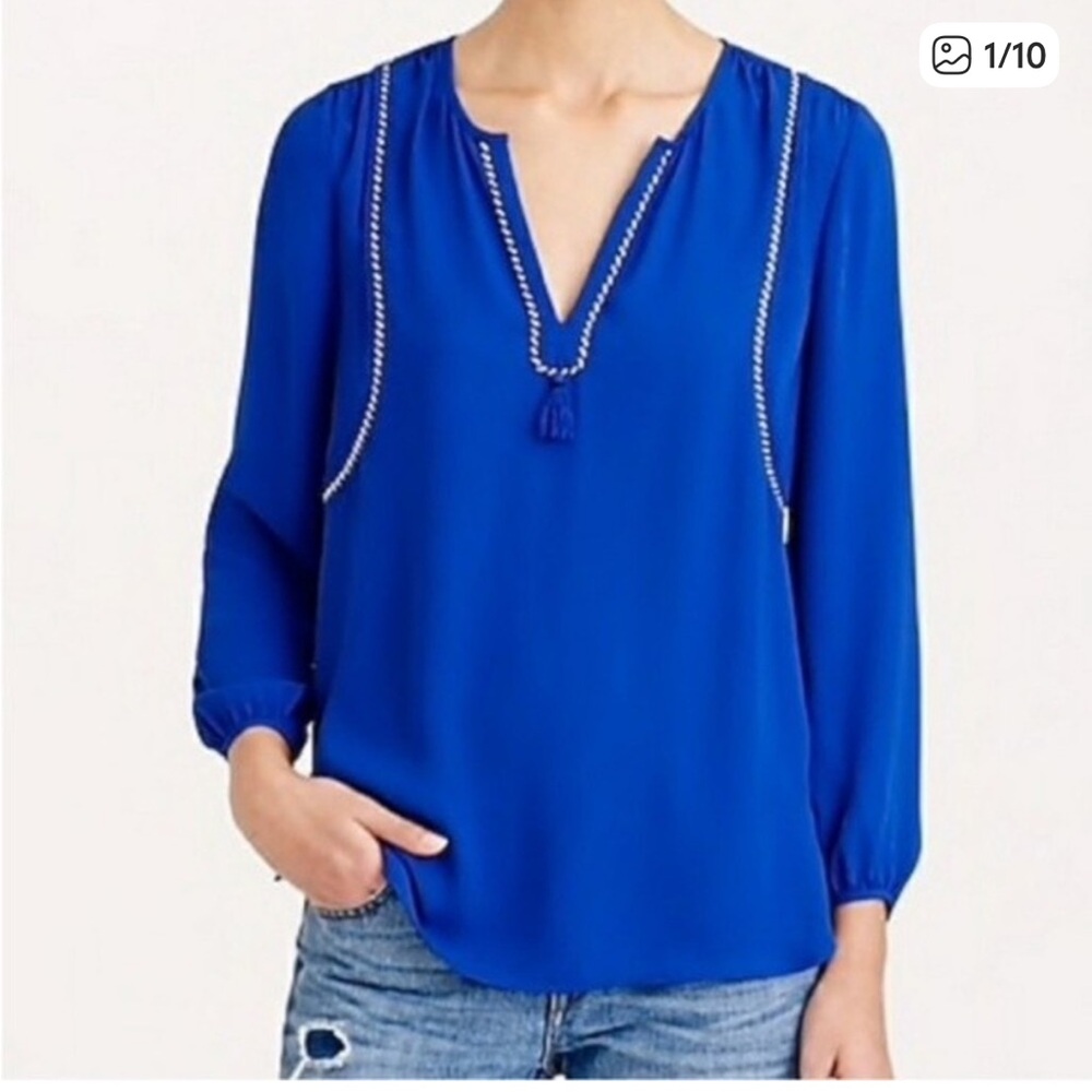 💙Jcrew💙 GUC S6 Cobalt Blue Silk Tassel Top.